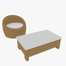 rattan chair table furnishings furniture irradiancemap model pool 3d print model - Mito3D