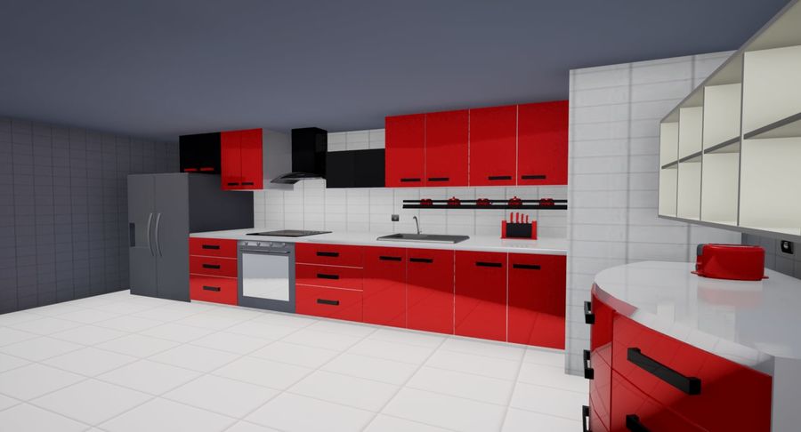 kırmızı mutfak 3d mimarlık bina sandalye toplama birleştirin iç model musabfatihkaya fırın sahne ayarlayın 3D print model - Mito3D