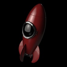 red rocket dos desenhos animados cinquenta voar ikeee jet vermelho retro foguete espaço nave espacial brinquedo transporte viajar ufo do veículo vintage 3d print model - Mito3D