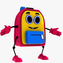 school bag character cartoon child education game human lecture mascot model notebook pen playing schoolbag stationary student toon toy university virtualhorizonstudio 3d print model - Mito3D