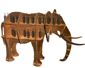 shelf animal elephant beer beverage counter furnishings furniture model parts fauna wood handmade product production figure interior polygons plane rack shop superteaport table trade unusual wine 3d print model - Mito3D