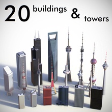 skyscrapers towers architecture broadcast building city collection high house landmark lower model office poly radio set skyscraper structure tall tower town tv urban v chernobay 3d print model - Mito3D