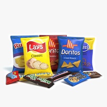 snacks 2 abramsdesign bag bar candy chewy chipped chocolate cookie food junk model pretzels snack tortilla unhealthy 3d print model - Mito3D