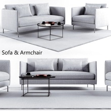 sofa set 1 3dsmart Sessel Bücher Teppich Stuhl couch cup design Einrichtung Möbel - Liege Modell Kissen Tabelle vase weiß 3d print model - Mito3D