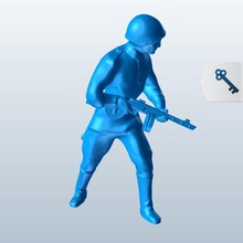 soldier firing uzi held his side v1 people printable lowpoly 3d print model - Mito3D