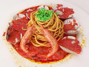 spaghetti tomato sauce clam food jinlong meal model parsley seafood shrimps 3d print model - Mito3D