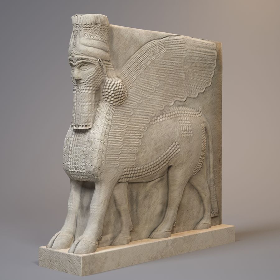 estatua de lamassu toro antigüedades la arquitectura babilonia bull puerta histórico ishtar mesopotámicos modelo mitología pikaart escultura estructura ala 3D print model - Mito3D