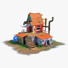 stylized house architecture building cartoon environments exterior flower hefturush lowpoly model outdoor roof stone structure toon tower wood 3d print model - Mito3D