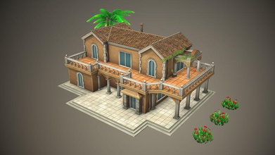 estilizada playa tropical edificio de la arquitectura hacienda casa hotel latina mansión mexicano modelo rts estrategia estructura villag yaloken 3d print model - Mito3D