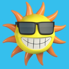 güneş karikatür parlak browntimmy çizgi film karakter serin gündüz emoji yüz eğlenceli mutlu ısıtma sıcak ışık model bilim gölgeli parlaklık gökyüzü gülümseme smiley yaz gözlüğü ışığı toon yıpranmış 3d print model - Mito3D