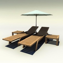 sunbed wooden beach bed chair deck exterior furnishings furniture holiday hotel model pool poolside resort sun sunny table umbrella warlockgraphics 3d print model - Mito3D