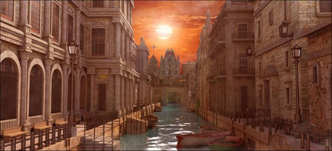 sunset venice landscape 3d architecture building city cityscape classic europe house italy marc maya medieval model mons old palace realistic scene town venetian village 3d print model - Mito3D