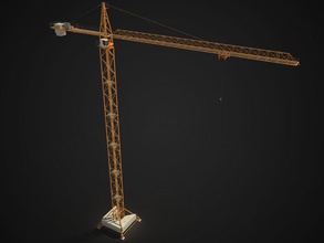 tower crane yellow architecture beam building city construction elements hoist hook industrial jib lift machine made visible metal model rope rusted steel structure urban wire 3d print model - Mito3D