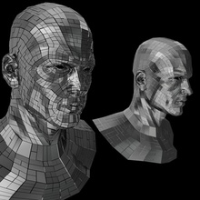 two 2 pair sci - fi robot heads android bionic character concept cybernetic cyborg face fantasy futuristic head human k3b3 lower machine male man metal model neck science technology 3d print model - Mito3D