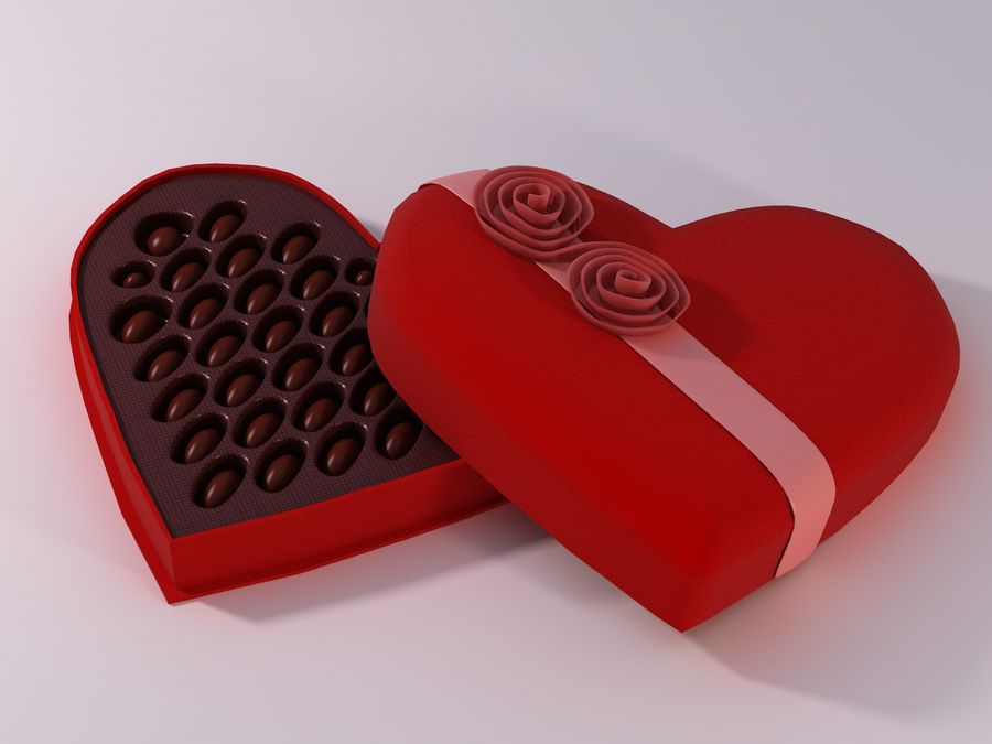 valentine ' s chocolate box candy Schokolade container cupid Tag eros Februar Essen geimers Geschenk Herz Urlaub Liebe Modell vorhanden rot Band Romantik geformt süß 3D print model - Mito3D