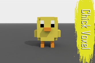 voxel-Küken low-poly Tier Vogel die Blöcke chick Huhn cube farm niedrigere Modell pixel poly Hahn voxel w freixo 3d print model - Mito3D