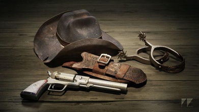 wild west cowboy vitesse - pack de 4 l'accessoire la tenue vestimentaire caractère vêtements cow-boy les engins arme à feu chapeau étui modèle hors-la-loi pixel épique revolver tireurs six spur l'arme l'ouest sauvage 3d print model - Mito3D