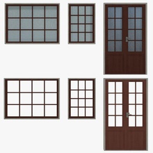 windows doors type 1 low poly architecture building cabin csmzetgames door doorknob elements game glass handle home household interior lower model office pack ready visualization window wood wooden 3d print model - Mito3D