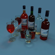 Wein Flasche, Weinglas - Getränk Flasche trinken Essen Einrichtung Glas Glaswaren kazemi56 Modell rot Geschirr weiß 3d print model - Mito3D