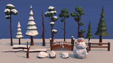 winter trees branch bridge cartoon collection environments fantasy fence forest game log lowpoly maxkopp model nature pack pine plant snow snowman spruce tree 3d print model - Mito3D
