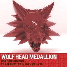 wolfhead medallion animal character creatures fantasy game gothic govinda69 head jewels model monster rhinoceros rpg sculpture witcher wolf 3d print model - Mito3D