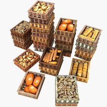 wooden pastry crates organized pile baker bakers bakery box case container convenience crate food fruit general goods litarvan market marketplace merchandise model organize props shop storage store supermarket vegetable ware wood 3d print model - Mito3D