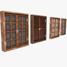 wooden window shutter frame sill ledge parapet apron architecture building classic damaged detail glass hotel house industrial litarvan model old open props realistic rim shabby street traditional vintage vray wood 3d print model - Mito3D