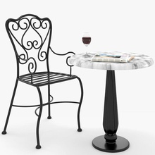 wrought iron table chair french bistro balcony bettys deck design dining forge furnishings furniture garden glass marble model outdoor patio pool porch red set wine 3d print model - Mito3D