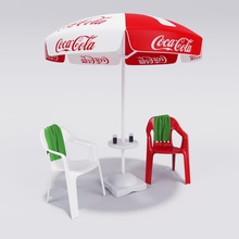 cour parasol, des chaises plage boissons président de la coca cola ddd artiste transat boire l'ameublement le mobilier jardin modèle plein air à l'extérieur en plastique piscine mer d'été soleil natation table serviette bain parasol 3d print model - Mito3D