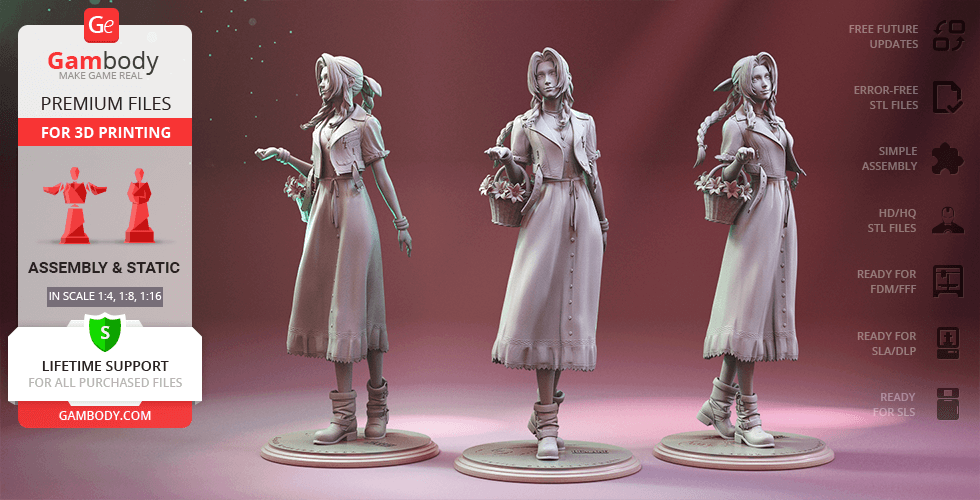 Aerith gainsborough 3d Drucken Figur Versammlung Gainsborough Blume Mädchen Zither Finale Fantasie vii Remake kommst Anime Kapiert 3D print model - Mito3D