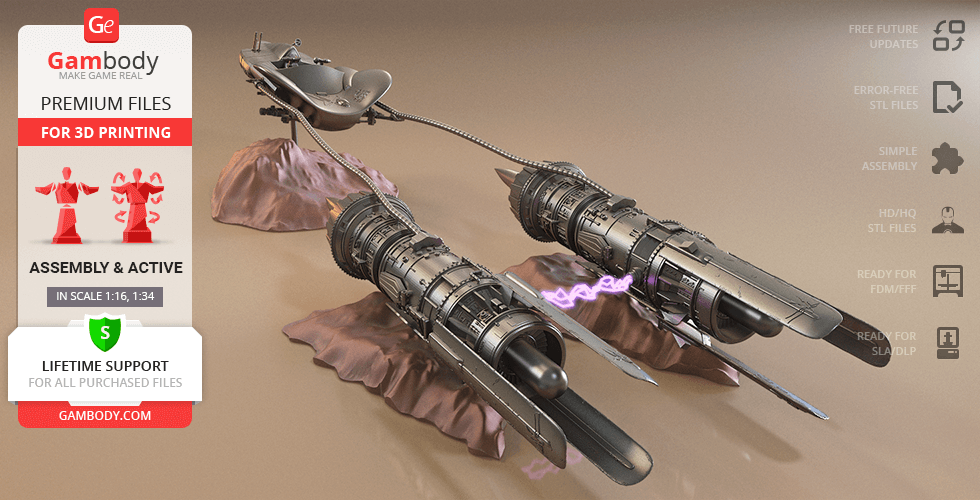 Anakin podracer 3d impresión modelo montaje + activo Vaina carreras Skywalker's estrella guerras sudoeste sci fi espacio vehículos buque Buques galaxia galáctico guerra imperio 3D print model - Mito3D