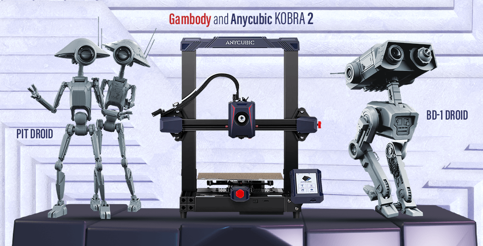 anycubic kobra 2 3d impressora + bd 1 Cova andróide gambody collaboration printer star wars sw mandaloriano droid pit fdm gamody bundle direct extruder auto leveling best affordable 3D print model - Mito3D