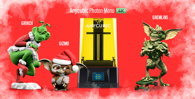 anycubic mono 4k 3d printer + gizmo evil gremlins grinch resin gambody bundles collaboration christmas xmas mogwai stripe stole 3d print model - Mito3D