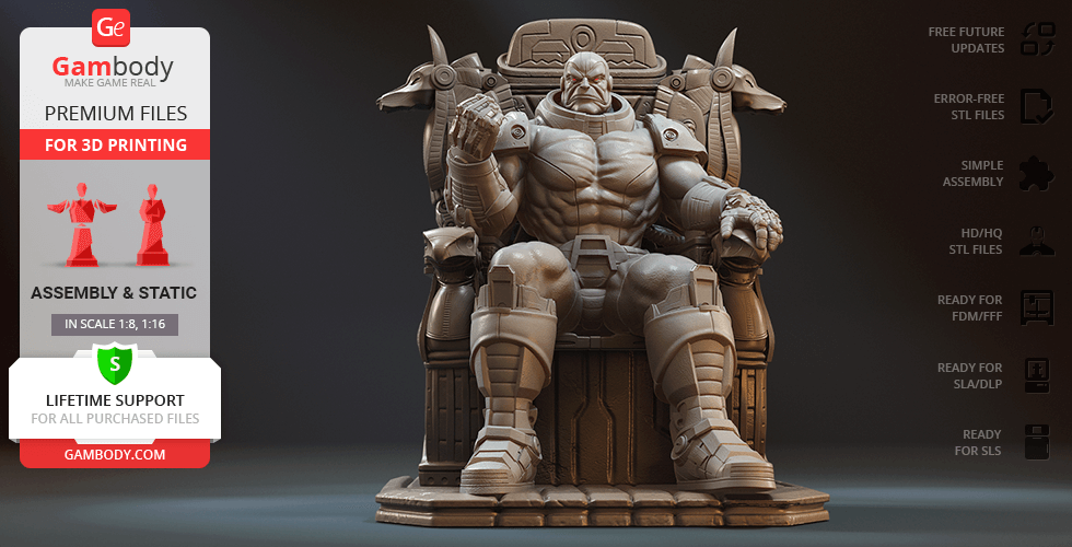 apocalypse throne 3d printing figurine assembly apocalypse, x-men, marvel, comics, comes book, mutant, superhero, superhuman, villain, supervillain, on throne, en sabah nur, egyptian, egyptian assembly, eternal pharaoh, mythology, mutants, figure, figurine, model, miniature, printing, stl files 3D print model - Mito3D