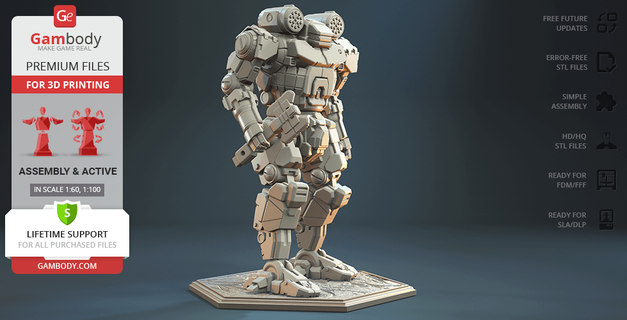 axman 2n 3d baskı model montaj + aktif Balta adamı mekanik robot robotlar savaşçı mechwarrior Battletech katil ağır eksen Oduncular ax adam savaş makine stl 3d print model - Mito3D