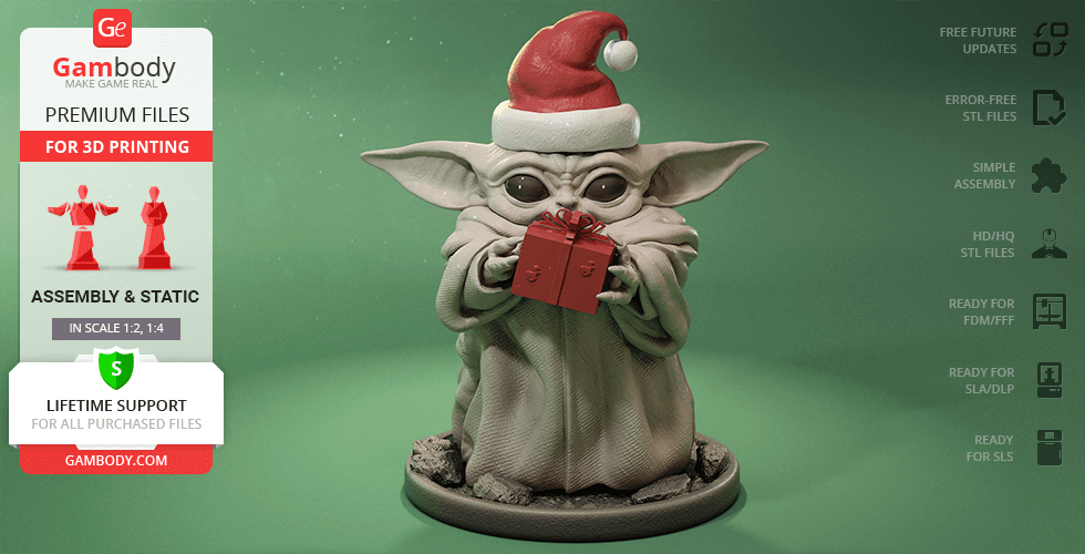 Baby Yoda Weihnachten 3d Drucken Figur Versammlung yoda Gelb Kind Star Kriege Mandalorian 3D print model - Mito3D