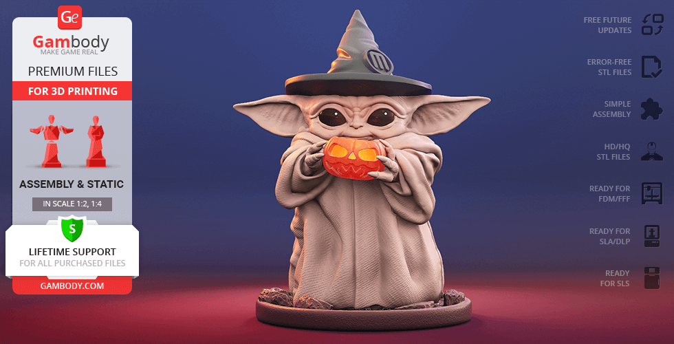 Baby Yoda Halloween 3d Drucken Figur Versammlung yoda Gelb Kind Star Kriege Mandalorian 3D print model - Mito3D