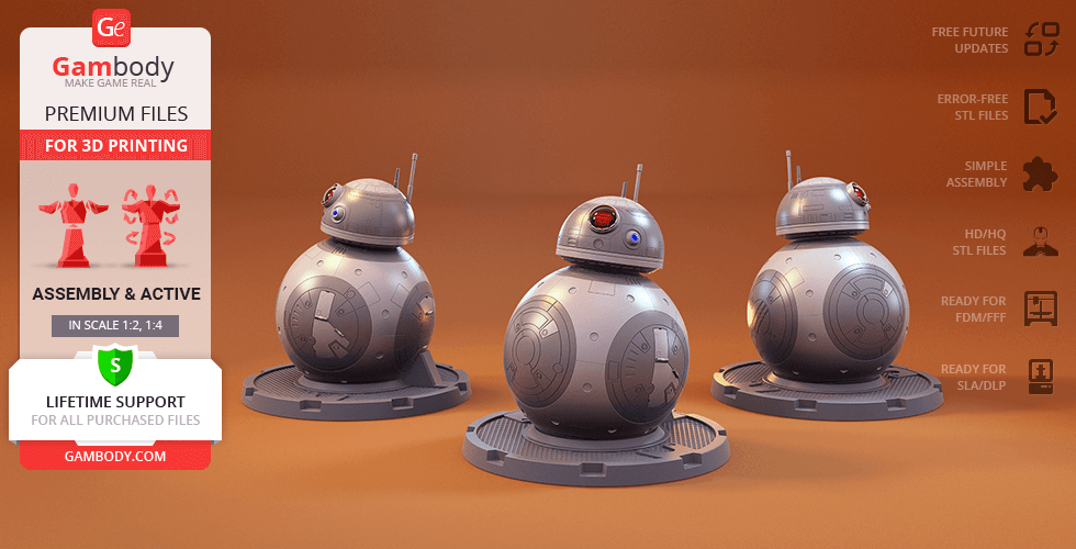 bb 8 3d impresión modelo montaje + acción droide bb8 astromecánico cama desayuno resistencia poe dameron x wing robot mech estrella 3D print model - Mito3D