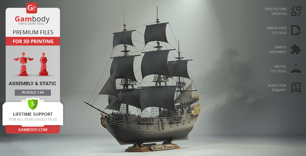 negro perla 3d impresión modelo montaje stl Embarcacion buque colección seven seas black pearl the curse of pirates caribbean jack sparrow captain capitán will turner elizabeth swann lunes cibernético rebajas invierno 3D print model - Mito3D