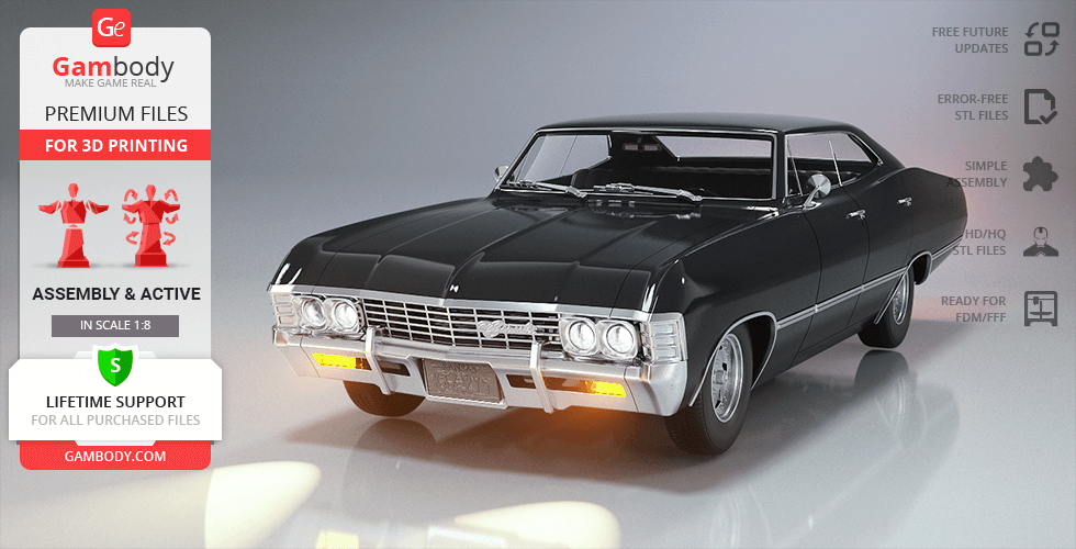 Chevrolet Impala ss 1967 3d Drucken Modell Versammlung + Aktion Dean Winchester Baby tv Serie 3D print model - Mito3D