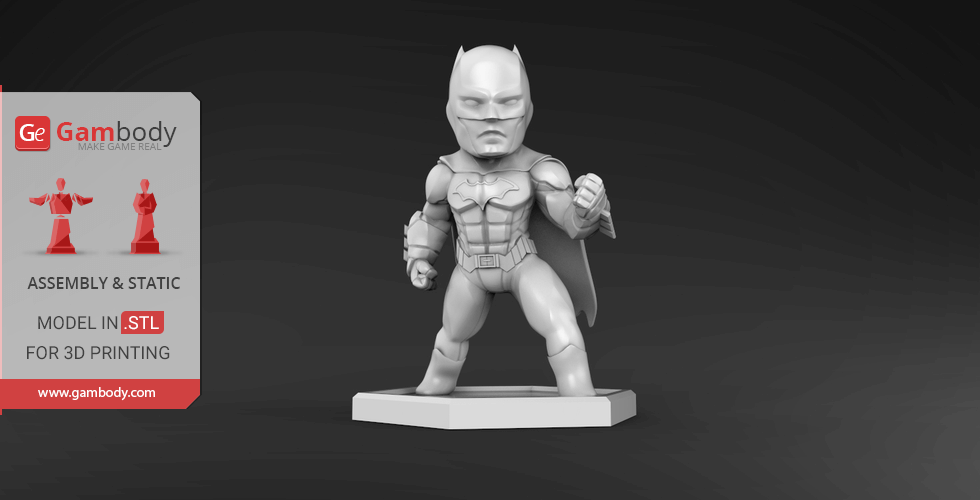 chibi batman 3d printing miniature assembly batman, miniature, 3d, figure, model, dc, dc comics, league of justice, hero, movie, download, 3D chibi, comics 3D print model - Mito3D