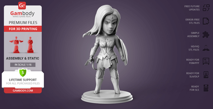 chibi wonder woman 3d printing miniature assembly woman, chibi, dc, superhero, hero, comics, batman, new movie, wonderwoman, figure, figurine, model, miniature, printing, stl files 3d print model - Mito3D
