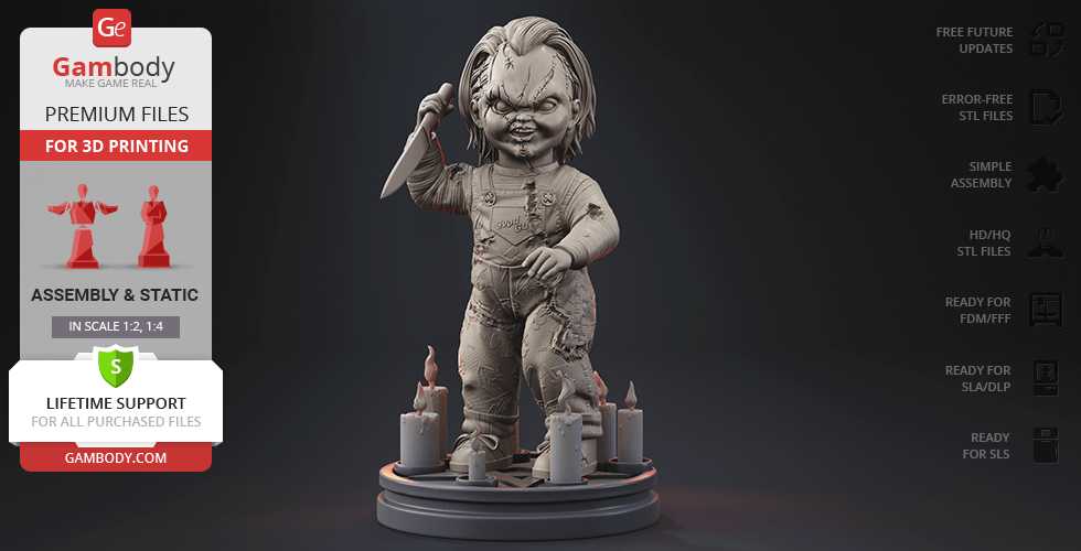 Chucky 3d baskı heykelcik montaj korku çocuğun Oyna çocuk oyuncak bebek iyi insan Brad asık suratlı cadılar bayramı gelin model seyyar minyatür şekil stl Dosyalar 3D print model - Mito3D