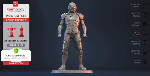 comandante Shepard 3d impresión figurilla armar masa efecto Juan juego modelo estático icónico potenciar guerrero ciencia ficción 3d print model - Mito3D