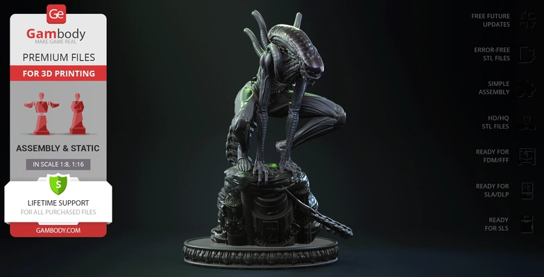 kriechen xenomorph 3d drucken figur versammlung sci fi grusel schurke außerirdischer monster kreatur sammlung alien vs predator außerirdisch avp ellen ripley raubtier königin facehugger prometheus ovomorph bund gegner the perfect organism chestburster xx121 xenomorph nostromo franchise concept schlange beute töten endoparasitoid razor tail dorsal spikes aliens 3d print model - Mito3D