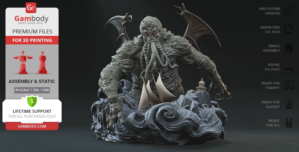 Cthulhu 3d impressão estatueta montagem stl monstro criatura Dragão gigante coleção fantasia science fiction mitologia asas venda Inverno 3D print model - Mito3D