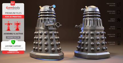 dalek 3d printing model assembly + action dalek, daleks, doctor who, doctor, enemy ironsides, mutant, kaled dr mark III travel machines, Time Lord, TV series, show, cyborg, assembly, tardis, bbc, action, robot, mech, sci-fi, figure, figurine, model, miniature, printing, stl files 3d print model - Mito3D