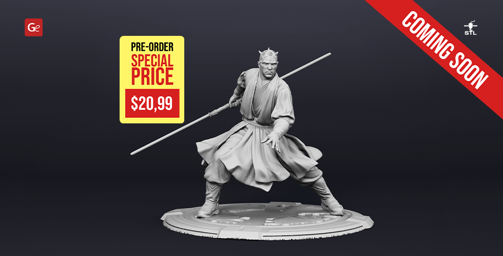 darth maul 3d printing model coming soon, Darth Maul, Sith Lord, Star Wars, SW, Sci-fi, The Phantom Menace, Galactic Empire, Force, Invasion of Naboo, Assembly, Zabrak, Dathomir, space, galaxy, galactic war, empire, Tatooine, double-bladed lightsaber, Maul figure, figurine, model, miniature, printing, stl files 3D print model - Mito3D