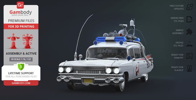 ecto-1 3d printing model assembly + active ecto 1 ghostbusters ghost movie car busters stl 3d print model - Mito3D