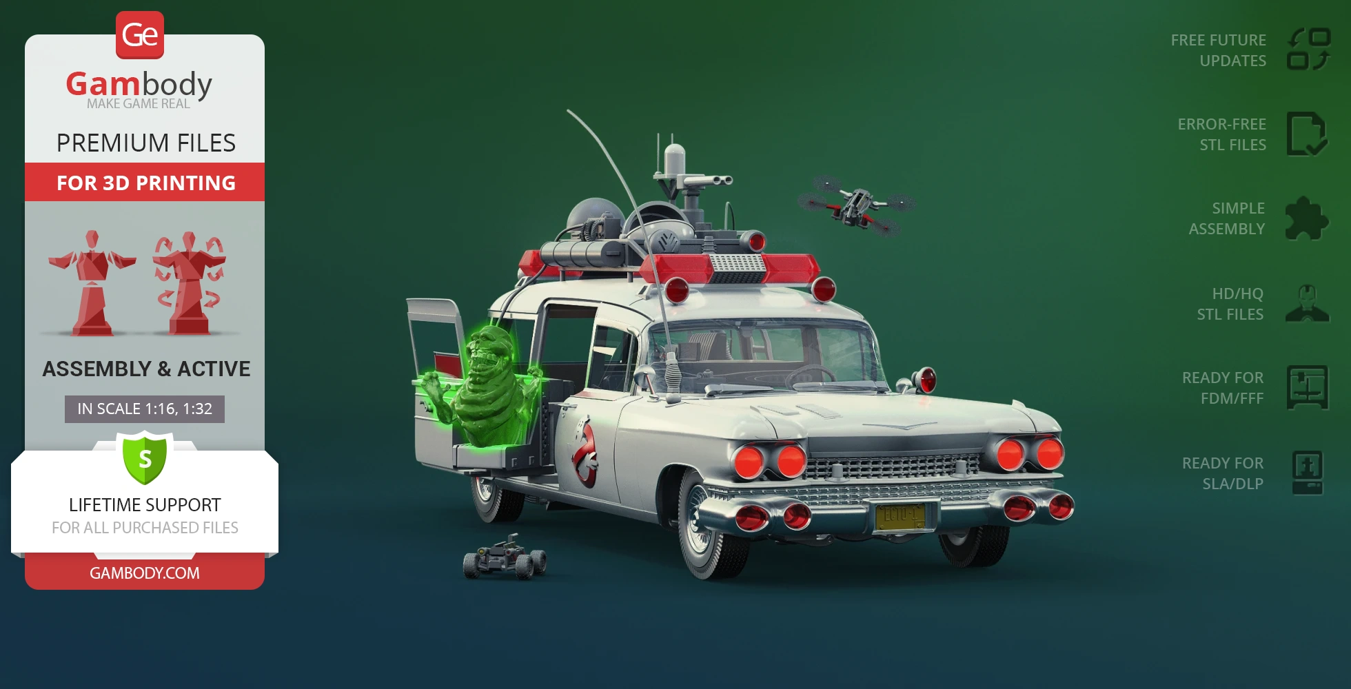 ecto-1 frozen empire 3d printing model assembly ecto-one drone vehicle cadillac ghost ecto movie adventure film comedy supernatural stl 3D print model - Mito3D